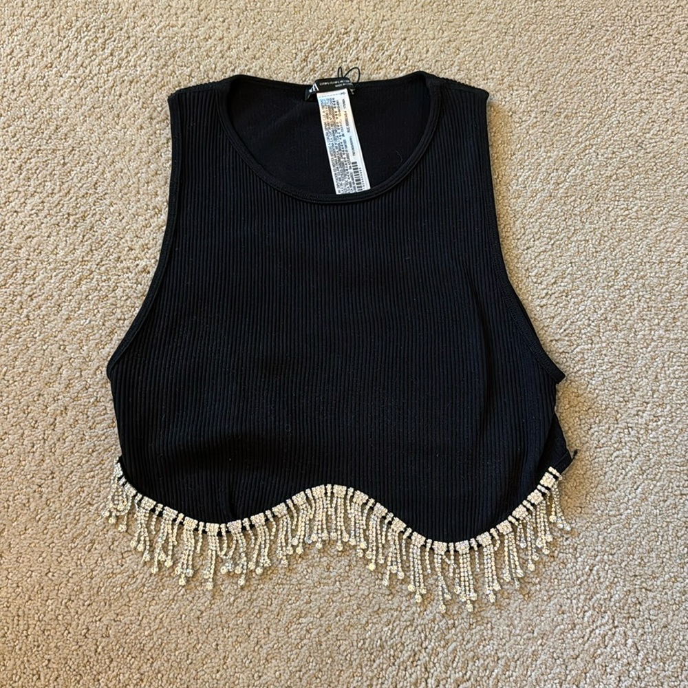 NWT Zara Limitless Contour Rhinestone Crop Top Tank size M/L